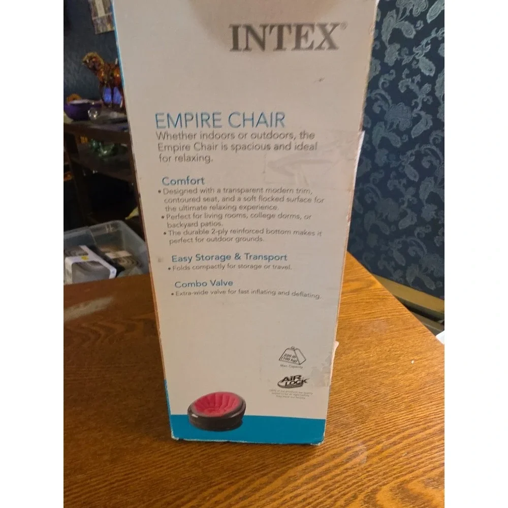 Intex Empire Chair Inflatable Lounge Seat – Pink - Indoor Use – 44x43x27 – New